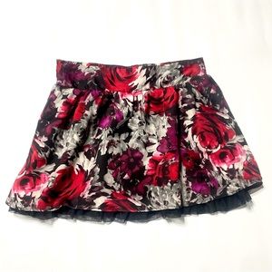 Candies Satin & Tulle Floral Mini Skirt Red, Black, Purple, Gray Large